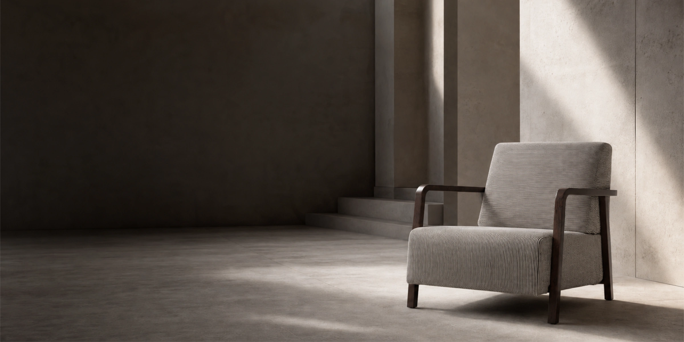 Sculptural lounge chair in a minimal architectural interior